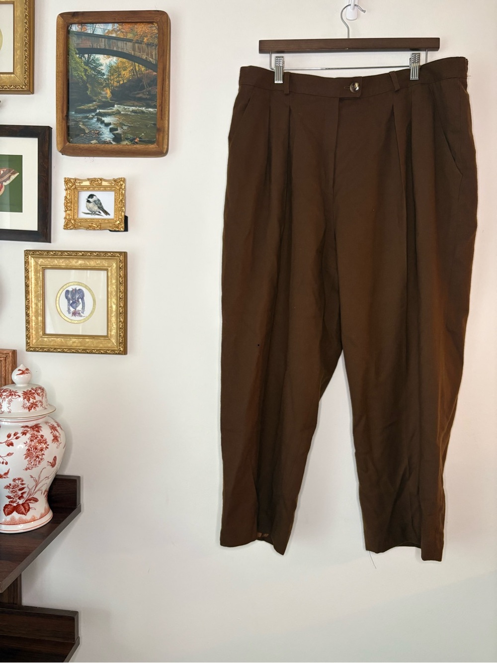 VTG Jones New York Wool Trousers Pleated Brown Plus Size 18W Dark Academia
